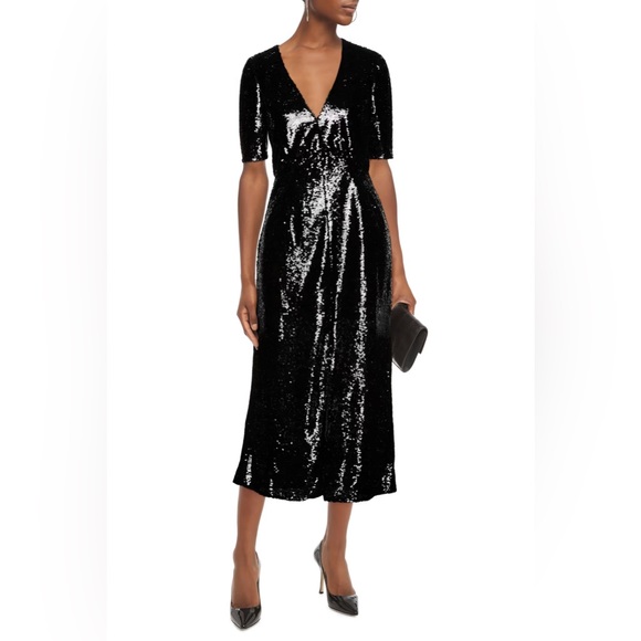NWT - SALONI black gathered sequined tulle midi dress size US 2 - Picture 2 of 9